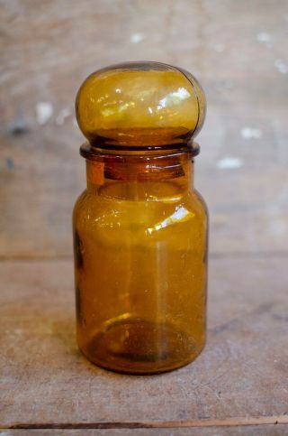 Vintage Amber Glass Apothecary Jar Bubble Lid