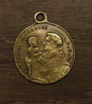 Antique Religious Bronze Medal Pendant Saint Anthony Of Padua - Saint Francis