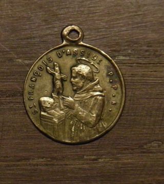 Antique religious bronze medal pendant Saint Anthony of Padua - Saint Francis 2