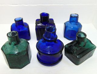 Deep Copper - Blue Octagonal Shear - Lip Ink Bottle c1900 ' s 2