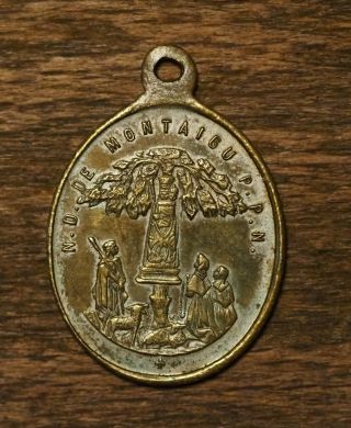 Antique Religious Bronze Medal Pendant Our Holy Lady Of Montaigu Saint Joseph