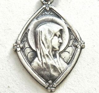 Art Nouveau Antique Medal Pendant To Holy Virgin Mary Of Lourdes