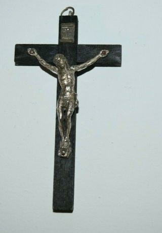 Small Wood Metal Crucifix Vintage Handmade Jesus Cross Wall Hanging 4 X 2.  5 In