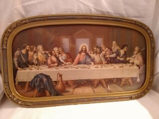 Vtg Religious Holy Icon Jesus Last Supper Colored Framed Art Print Spectacular