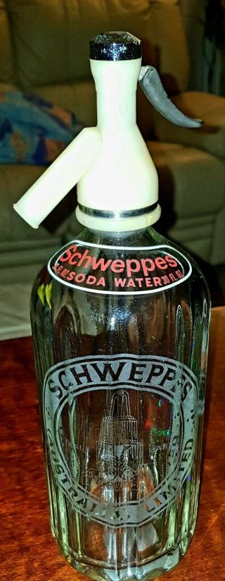 Vintage Schweppes Soda Syphon Soda Water Glass Bottle Barware
