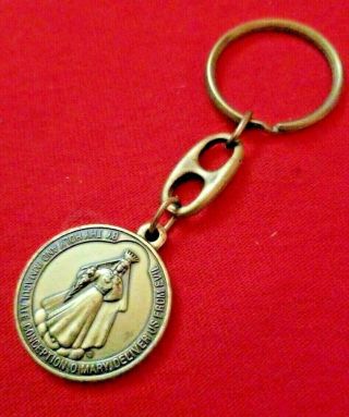 Vintage Religious Catholic Silver Plated Key Chain Medal