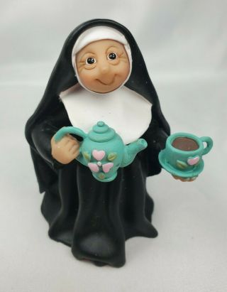 Sister Folk Abbey Press Nun With Teapot Figurine Brimming With Hospitality 44299