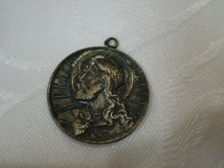P6 - Sterling Vintage Sacred Heart Of Jesus Mother Mary Child Religious Medal