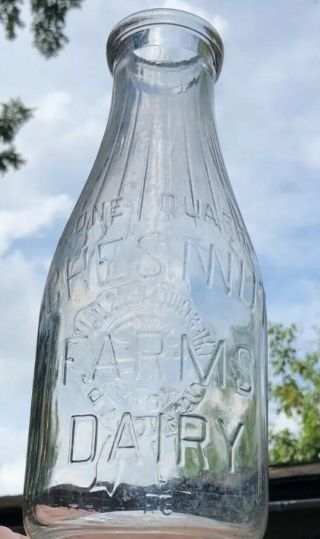 Rare Vintage Chestnut Farms Dairy Farm One Quart Washington Dc Milk Bottle