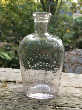 Antique Bernardsville Nj Whiskey Flask / Bottle - Claremont Hotel J.  W.  Hoffman