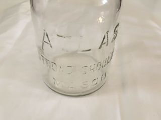 Vintage Half 1/2 Gallon Clear Atlas Strong Shoulder Mason Canning Jar