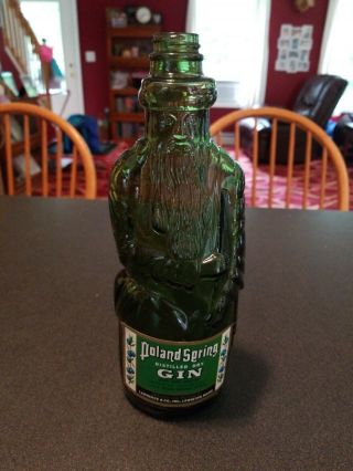 Rare Poland Springs  Moses " Gin Bottle - Labels Green Glass 1960s