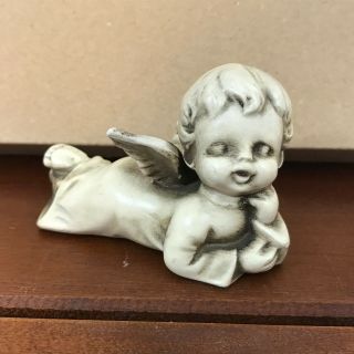 Wolin Resting Angel Laying Down Japan Ceramic Figurine Vintage 2 " Tall X 3.  25 "