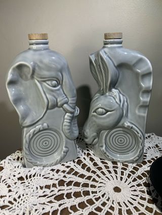 Republican And Democrat Miller Decanters From 56 (whiskey) Elephant And Donkey