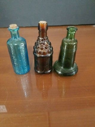 3 Vintage Miniature 2 " Bottles Glass W Cork