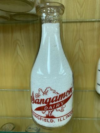 Trpq Quart Milk Bottle Sangamon Dairy Springfield Illinois 1951