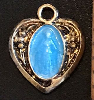 Vintage Catholic Sterling Silver Miraculous Mary Blue Enamel Tony Heart Medal