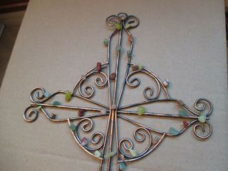 Vintage Copper Wall Hanging Cross Crucifix With Colored Stones 12” Tall X 6” W