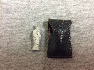 Vintage Small Pocket 1” St.  Joseph Holding Baby Jesus Metal Figure & Case