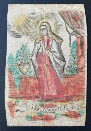 Engraving Antique 18th Century Holy Card Our Lady Mother Mater Amabilis