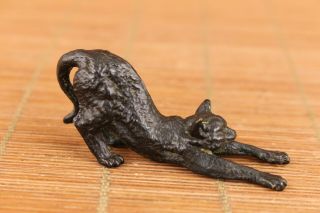 lovely Fine Chinese old bronze cat statue figure noble gift table decoration 2