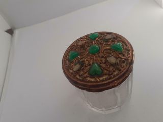 Antique Victorian Pinch Beck Czechoslovakian Glass Paste Heart Gemstone Jar