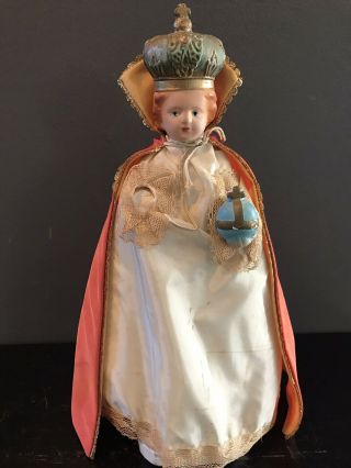 Vintage Child Of Prague Infant Jesus Catholic Statue Chalkware Old Needs Tlc
