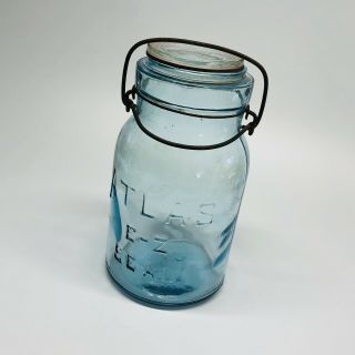 Antique Vintage Atlas E - Z Seal Quart Mason - Style Jar W/ Presto Glass Lid (oo)