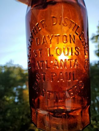 Patented 1897 The Hayner Distilling Co.  Amber Whiskey Bottle 11 1/2” Tall Dayton