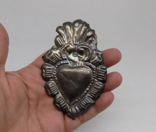 Antique Sacred Heart Jesus Ex Voto Miracle 9.  4 Grams Sterling Silver A - 9