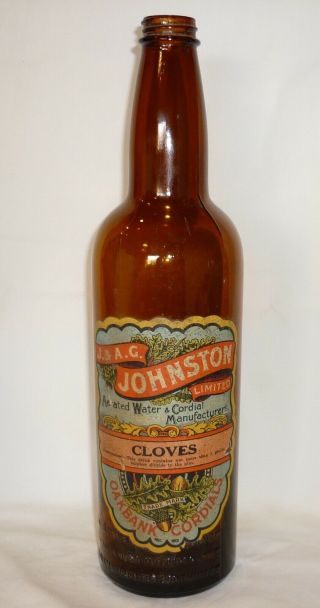 J & Ac Johnston - Oakbank Cordials Cloves - Paper Label - Amber Glass Bottle