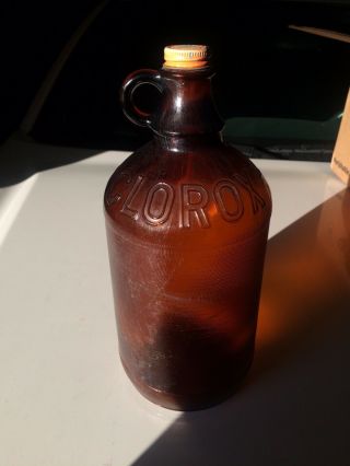 Vintage Brown Glass Clorox Bottle w/Cap 1 Gallon 3