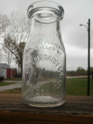 Oregon Illinois,  Emb.  1/2 Pt Milk Bottle,  Oregon Dairy Co. ,  Ogle County