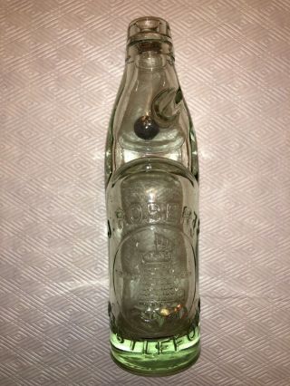 Vintage J.  Roberts Castleford Extra Strong Glass Codd Bottle W/ Blue/bl Marble