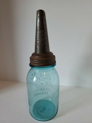 Vintage The Master Mfg.  Co.  Oil Can Spout 1926 Blue Ball Perfect Mason Jar