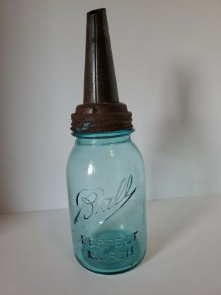 Vintage THE MASTER MFG.  CO.  Oil Can Spout 1926 Blue Ball Perfect Mason Jar 2