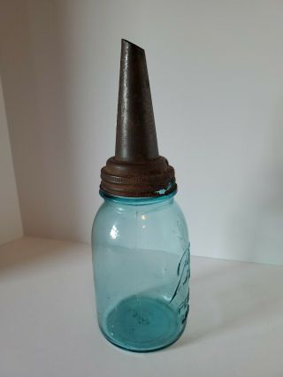 Vintage THE MASTER MFG.  CO.  Oil Can Spout 1926 Blue Ball Perfect Mason Jar 3
