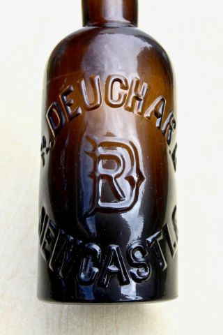 Vintage C1900s R Deuchar Ltd Newcastle 3 Part Mold Black Glass Amber Beer Bottle