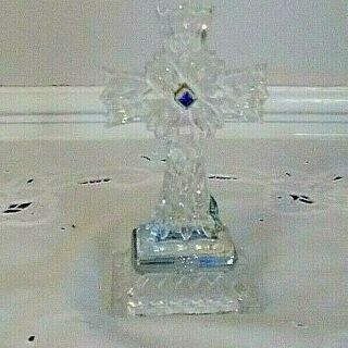 Lenox Fine Crystal Glass Cross W/ Small Cross Inside Trinket Box Blue Prism