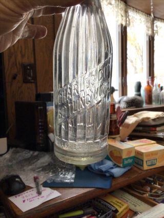 Charles City Iowa Deco Soda Bottle 1923 7.  75” Advertising Bottling