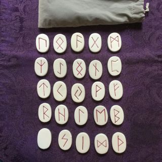 Ceramic Viking Futhark Runes Handmade 25 - Rune Set With Bag