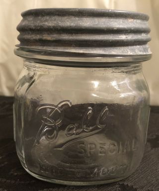 1933 - 1940 Ball Special Wide Mouth Pint Canning Jar 15 With Zinc Lid