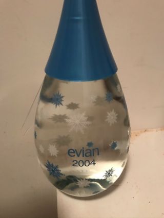 Evian Limited Edition Collectible Glass Water Bottle 2004 Blue Snowflakes