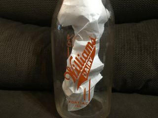 Vintage Glass Milk Jug Bottle Cap Orange Williams Dairy Pontiac Illinois