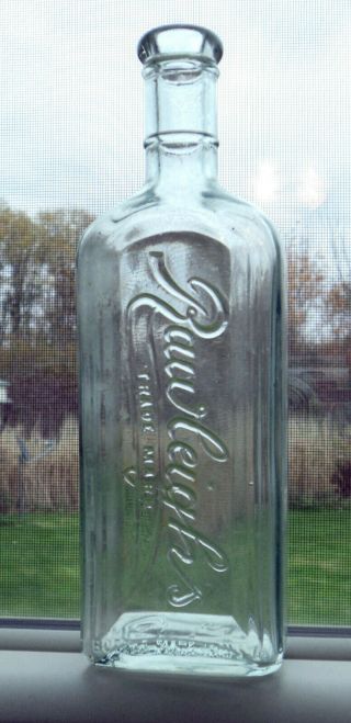 Vintage 8 " Antique Rawleigh’s Aqua Blue Glass Medicine Bottle Cork Top