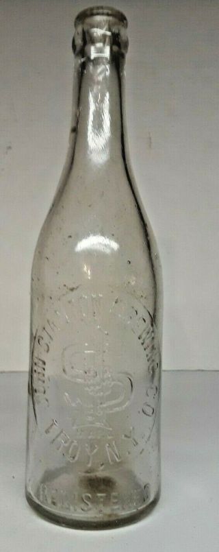 Rare Vintage John Stanton Brewing Co.  Troy N.  Y.  13 1/2 Oz Clear Embossed Bottle