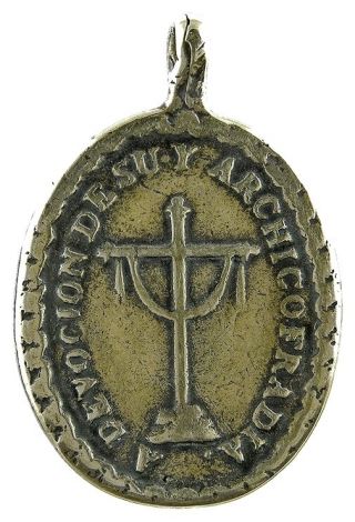 OUR LADY OF SOLITUDE / DRAPED CROSS Medal,  bronze,  from antique Mexican 2