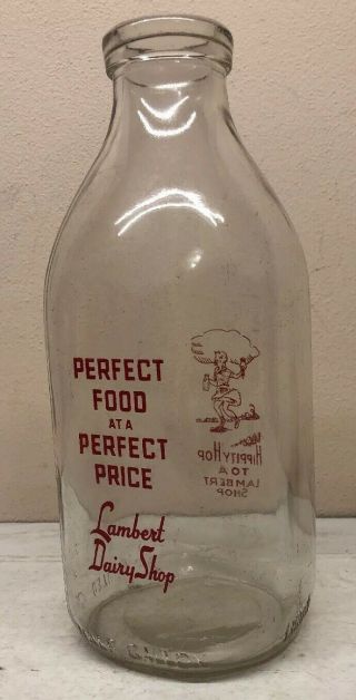 Vintage Glass Half Gallon Milk Bottle Lambert Dairy Shop Hippity Hop