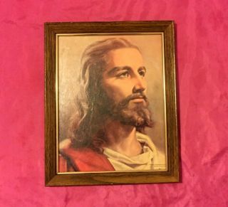 Vintage 1959 Portrait Of Jesus Head,  Christ Litho Print -