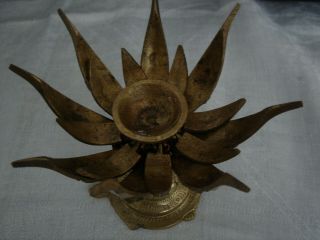 Brass Lotus Flower With Turtle Base Incense Burner Solid Brass India 4 Inches